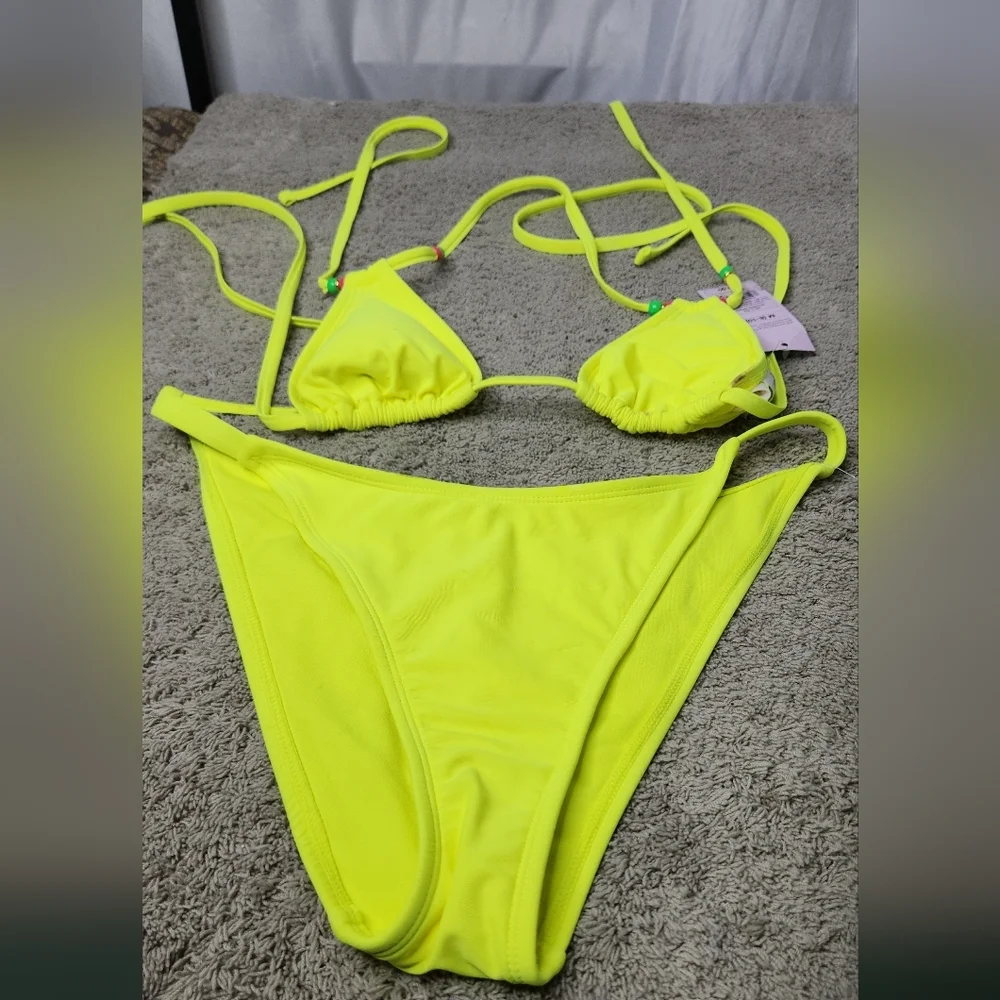 Women's Bright Yellow Bikini Top & Bottom With Beads - Wild Fable - M (8-10) - Picture 3 of 16